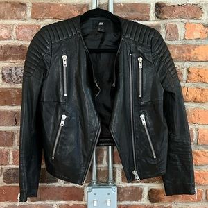 H&M Black Biker Leather jacket Size US 6/EU 36